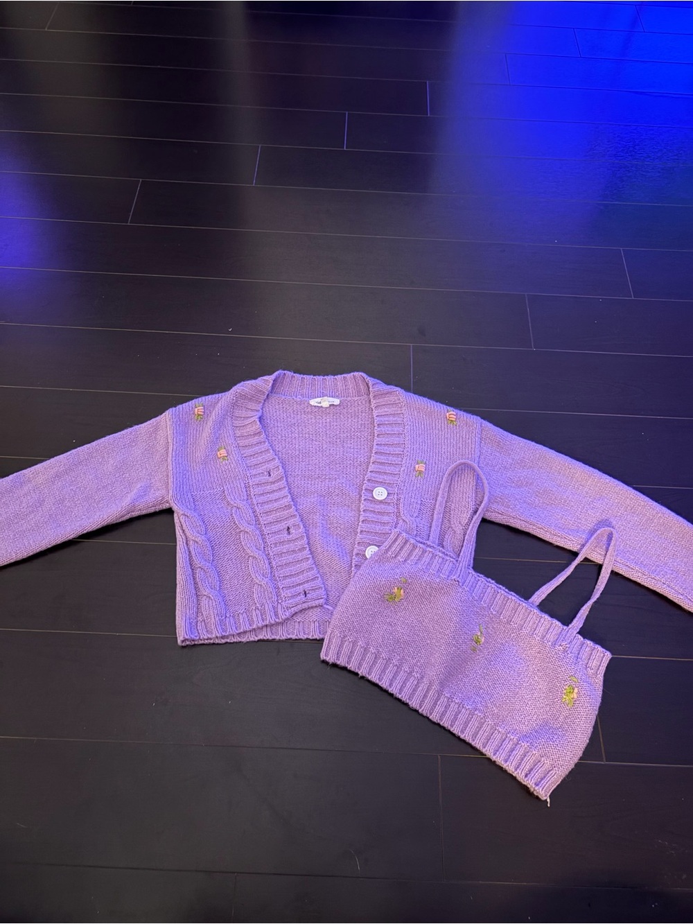 Lilac Knit Cardigan & Tank Set